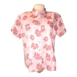 Woolrich Cinnabar Pink Floral Print Cotton Short Sleeve Button Up Shirt Size XL